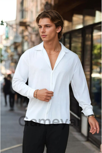 Gameyal Men's Relaxed Fit Loose Linen Oversize Aerobin Shirt