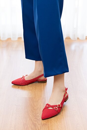 DİVOLYA Pably Red Polka Dot (2 cm Heels) Pointed Toe Shoes