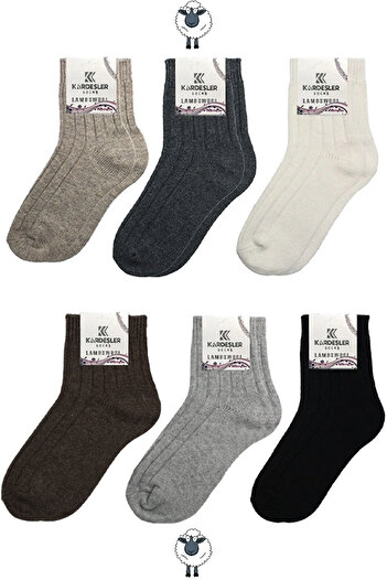 KARDEŞLER ÇORAP Women's Lambswool Wool Winter Multicolored Half Socks 6 Pack