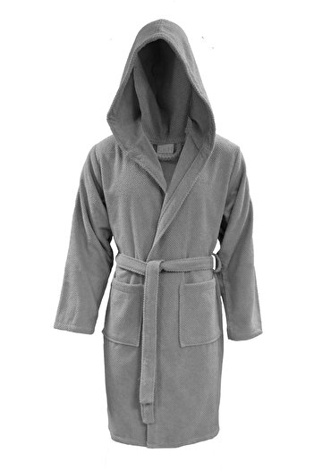 Lucy and Home 100% Cotton Jacquard Curl Bathrobe, Gray