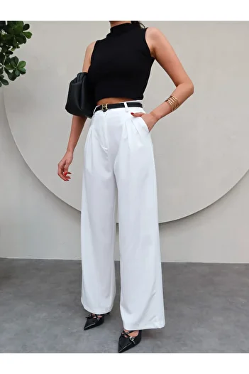ESRAHELVACI Ecru Wide Leg Palazzo Trousers