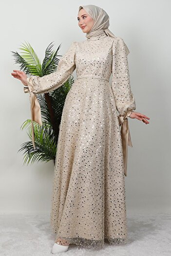 KAWEL Betül Tesettür Gold Evening Dress