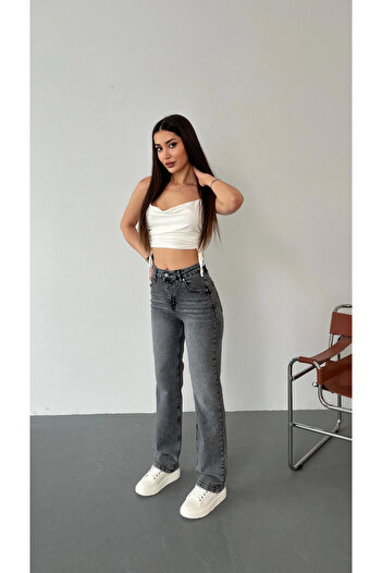 BİKELİFE Kadın Yüksek Bel Likralı Efektli Straight Fit Jean