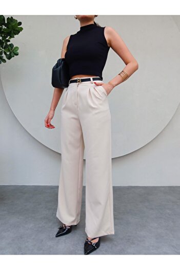 ESRAHELVACI Mink Wide Leg Palazzo Trousers