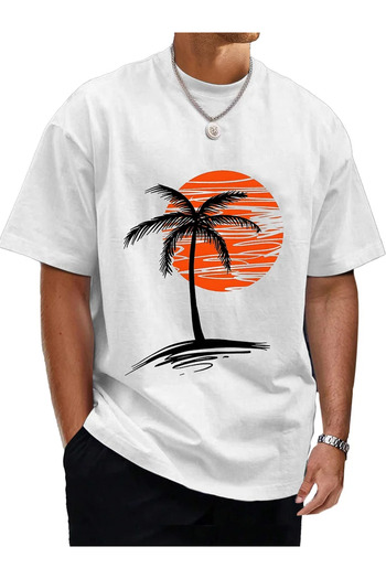 PENTHİLUS Men's comfortable casual loose short sleeve hawaiian coconut cotton t-shirt