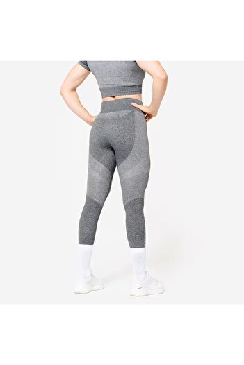 Decathlon High Waist Gray Sports Leggings - Women's 900 Fitness Cardio