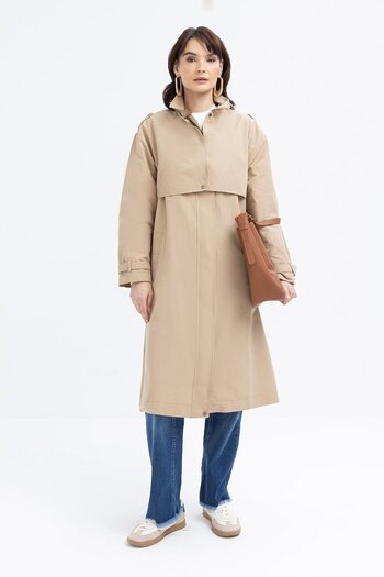 ALLDAY Beige-Pocket Windbreaker Trench Coat