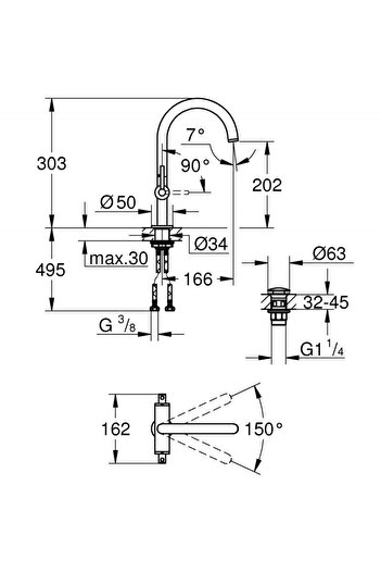 Grohe Baterie lavoar Grohe Atrio 21022AL3, 3/8 inch, pivotanta, evacuare push to open, Grafit