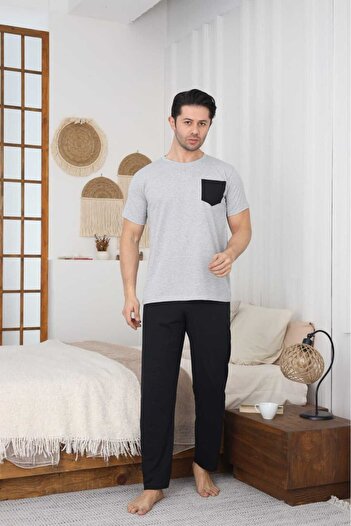 LİLA İÇ GİYİM Men's Single Jersey Short Sleeve Pajama Set