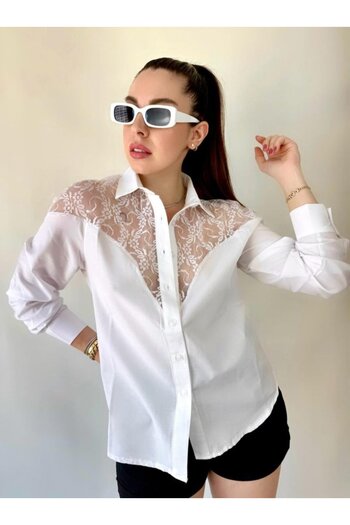 MODA55    Women's Tassel Detail Poplin Shirt Blouse Opportunity Product
