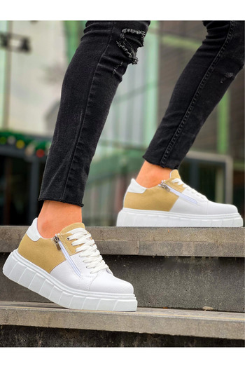 soonaksesuar Kb-X155 Kuback White Skin Beige Suede Detailed White High Sole Casual Sports Shoes