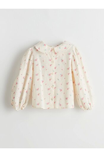 LC Waikiki Lcw Kids Ecru Baby Collar Floral Girl's Shirt