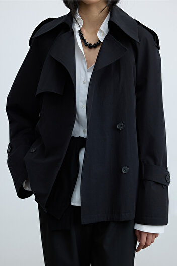 Suud Collection Black Jasmin Short Trench Coat
