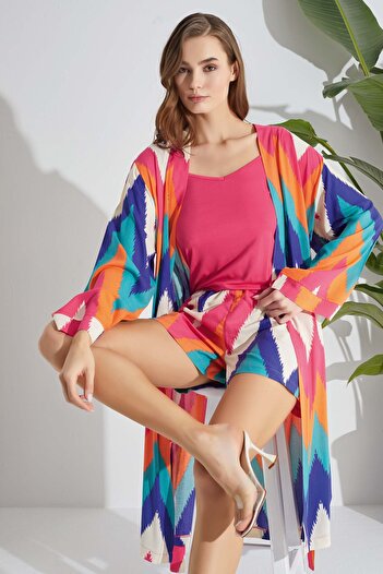 Aydoğan 3'Li Pajama Suit with Strappy Dressing Gown Women's Production Lodos Store Fabulous Colorations