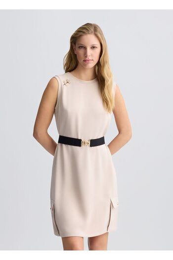 Liu Jo Rochie ecru fără mâneci cu gât rotund pentru femei TA5139TS923-41305