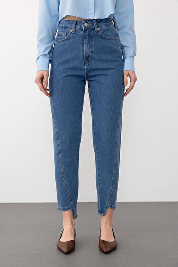 Olcay High Waist Shrink Leg Jeans - Relaxed Fit Blue 7569