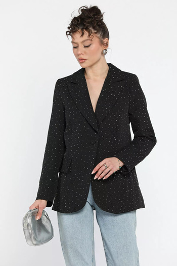 GÜLSELİ Black Stone Detailed Women's Style Blazer Jacket
