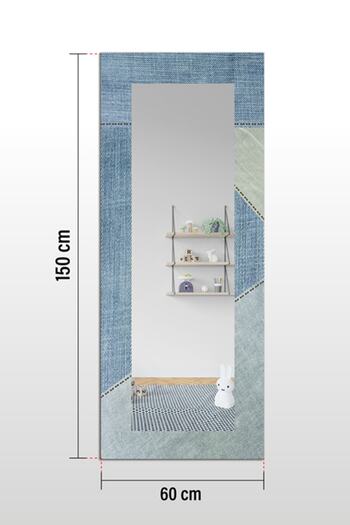 Hediyeler Kapında Mavi Desenli Dekoratif Boy Aynası 150x60cm