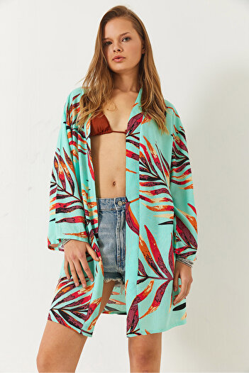 Bianco Lucci Women's Patterned Short Kimono 60261450