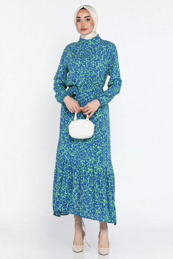 julude Rochie din viscoză Hijab cu model în talie, albastru sax, verde