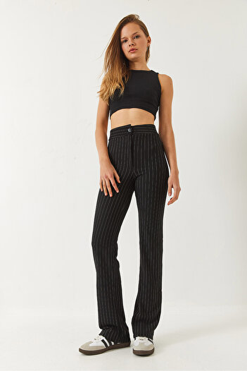 Bianco Lucci Women's High Waist Striped Spanish Cut Pants 60261489