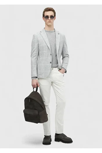 Ramsey Light Gray Checkered Shirt Shoulder Slim Fit Wool Blended Jacket