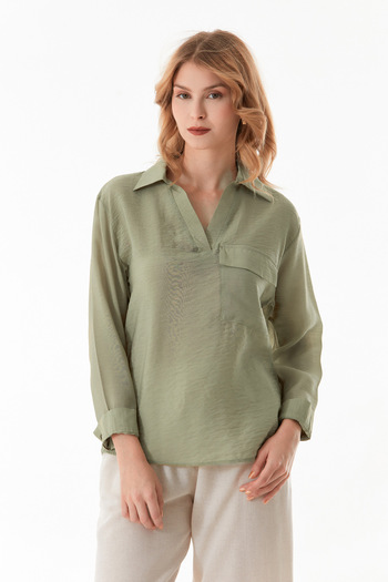 Fulla Moda Basic V-Neck Single Pocket Shirt