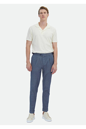 Ramsey Indigo Plain Woven Regular Fit Classic Cotton Blended Trousers