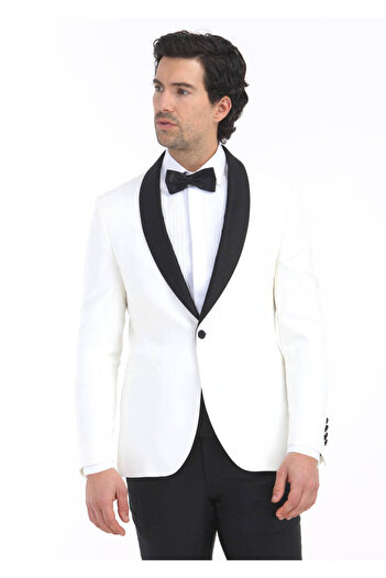 Ramsey Ecru Plain Modern Fit Shawl Collar Woven Tuxedo Suit