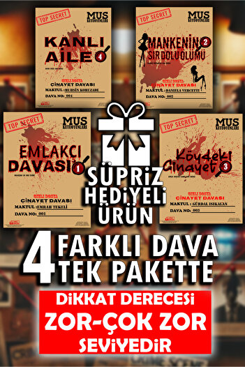 MUS Kutu Oyunları Dedektif Oyunu 4 Farklı Dava Dosyası Tek Paket Cinayet Çözme Katil Kim Suçlu Bulma Oyunu