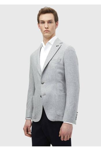 Ramsey Light Grey Plain Shirt Shoulder Slim Fit Wool Blended Jacket