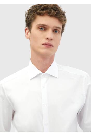 Ramsey Beyaz Düz Slim Fit Dokuma Klasik %100 Pamuk Gömlek