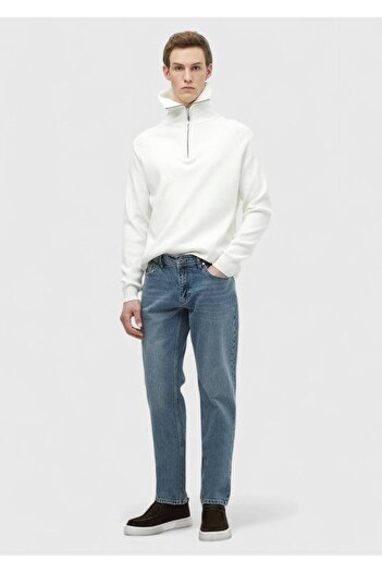 Ramsey Blue Straight Regular Fit Denim 100% Cotton Trousers