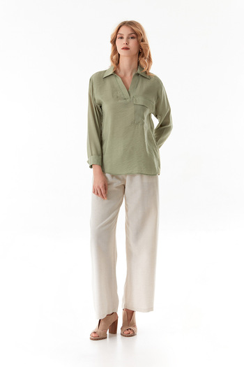 Fulla Moda Basic V-Neck Single Pocket Shirt