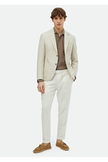 Ramsey Beige Plain Zeroweight Slim Fit Cotton Blended Jacket