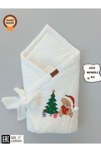 Bebella Winter Baby Blanket & Swaddle - Pine Tree & Teddy Bear Embroidered Hospital Release - Special for New Year