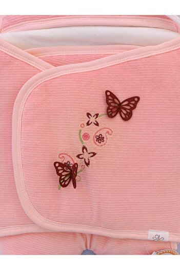 Tomuycuk Pembe Kız Bebek Dış Kundak & Ayaklı Uyku Tulumu - %100 Pamuklu & Kelebek Nakışlı Bebek Tulumu