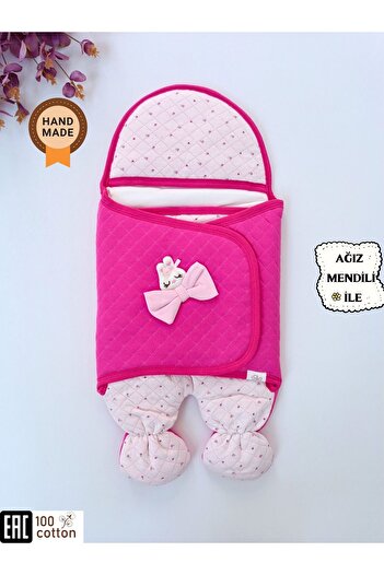 Tomuycuk Pembe Kız Bebek Battaniyesi & Dış Kundak - %100 Pamuk Yenidoğan Ayaklı Uyku Tulumu