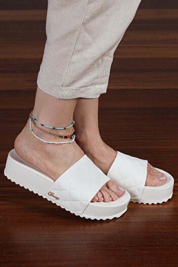 Jump 50001 Wedge Heeled White Daily Women's Platform Slippers