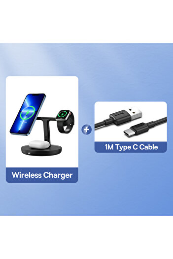 Baseus Black (NO Plug) 3 in 1 20W Magnetic Wireless Charger Stand For Phone iPhone 15 14 Pro Airpod