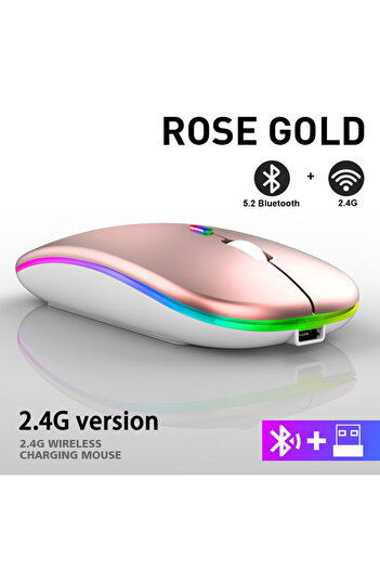 Choice Rose Gold Wireless Mouse RGB Rechargeable Bluetooth Mice Wireless Computer Mause LED Backlit Ergonom