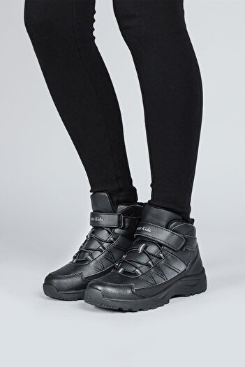 Jump 29194 Velcro High Top Full Black Unisex Kids Sneaker Casual Sports Shoes