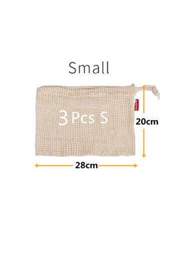 Choice 3pcs-S Reusable Cotton Mesh Produce Bags for Vegetable Fruit Food Kitchen Washable Grid Storage Bag