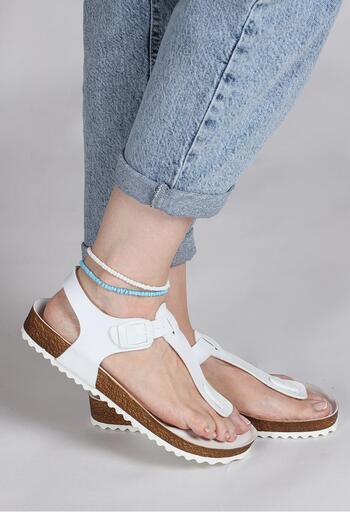 Jump 50006 Single Buckle White Women's Flip Flop Sandals