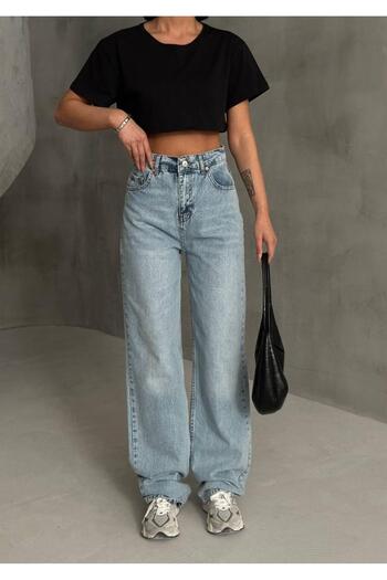 Son Bazar Pantaloni de damă, confortabili, cu picioare largi, din denim (SNOW WASH)