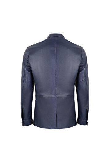 Desa Auburn Mavi Erkek Deri Blazer Ceket