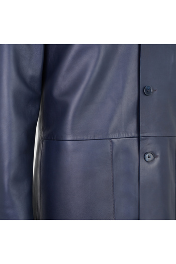 Desa Auburn Mavi Erkek Deri Blazer Ceket