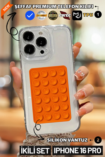EWEC Set of Two |   Transparent Premium Phone Case and Phone Holder Silicone Suction Cup Compatible with iPhone 16 Pro