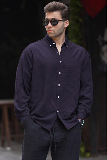 Madmext Ανδρικό πουκάμισο μακρυμάνικο Navy Blue Oversize 6735
