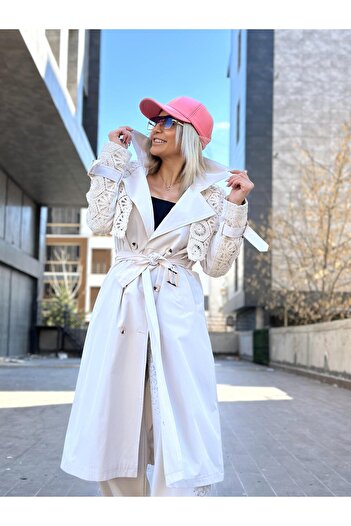 Robin 87131 Lace Detailed Trench Stone